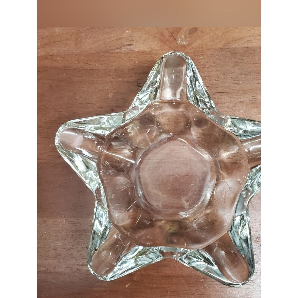 Vintage Star Shaped Clear Heavy Glass Ashtray or Repurposed Trinket Dish